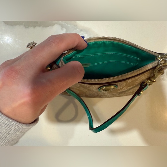 Coach Khaki Green Signature Zip Wristlet - Picture 3 of 3
